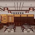 Traditional Chinese Medicine Exhibition Hall Interior With Wooden Cabinets And Meridians Figure