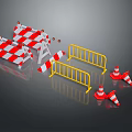 Reflective Road Safety Equipment Featuring Red White Barriers Yellow Fences And Traffic Cones