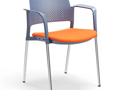 Modern Dining Chair With Gray Perforated Backrest Orange Seat And Metal Legs 3d model