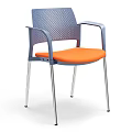 Modern Dining Chair With Gray Perforated Backrest Orange Seat And Metal Legs