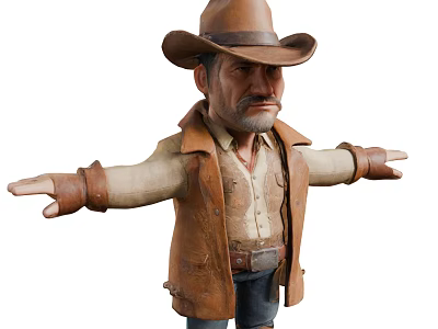 Cowboy Doll With Brown Hat Brown Vest Light Colored Shirt Jeans And Arms Outstretched 3d model