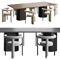 Modern Table and Chair Set With Curved Armrests and Upholstered Seats