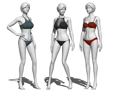 Models Wearing Colorful Bikini Swimwear Posing In Fashion 3d model