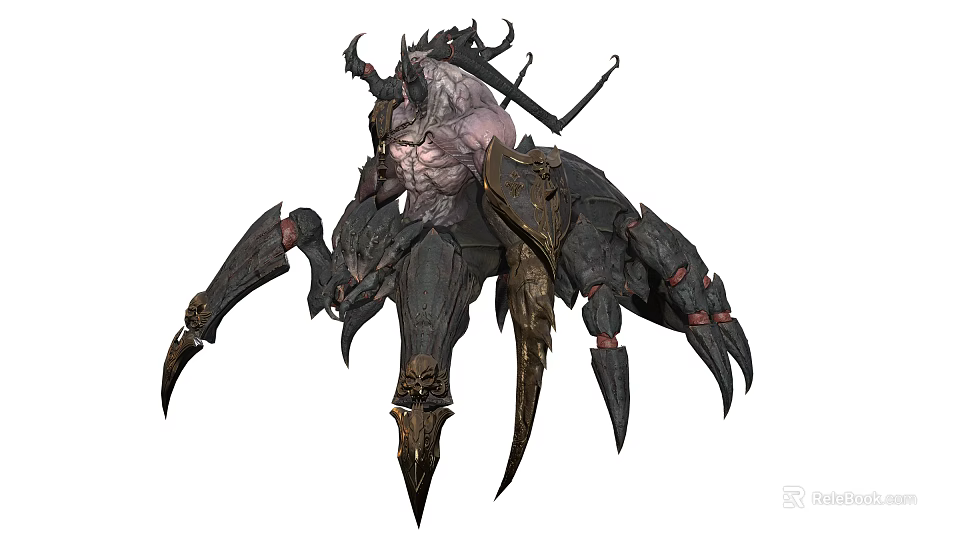 Menacing Fantasy Creature Character With Horns Claws Spiked Limbs And Armored Exoskeleton 3d model 