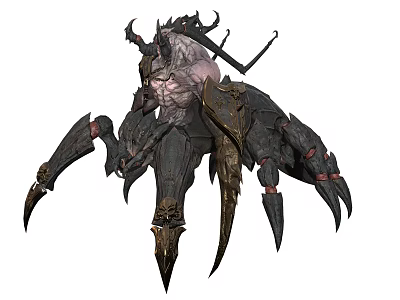 Menacing Fantasy Creature Character With Horns Claws Spiked Limbs And Armored Exoskeleton 3d model