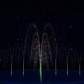Colorful Fountain Display With Starry Night Sky Background And Illuminated Water Arcs