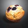 Homemade Style Golden Fluffy Blueberry Muffin With Fresh Blueberries And Paper Liner