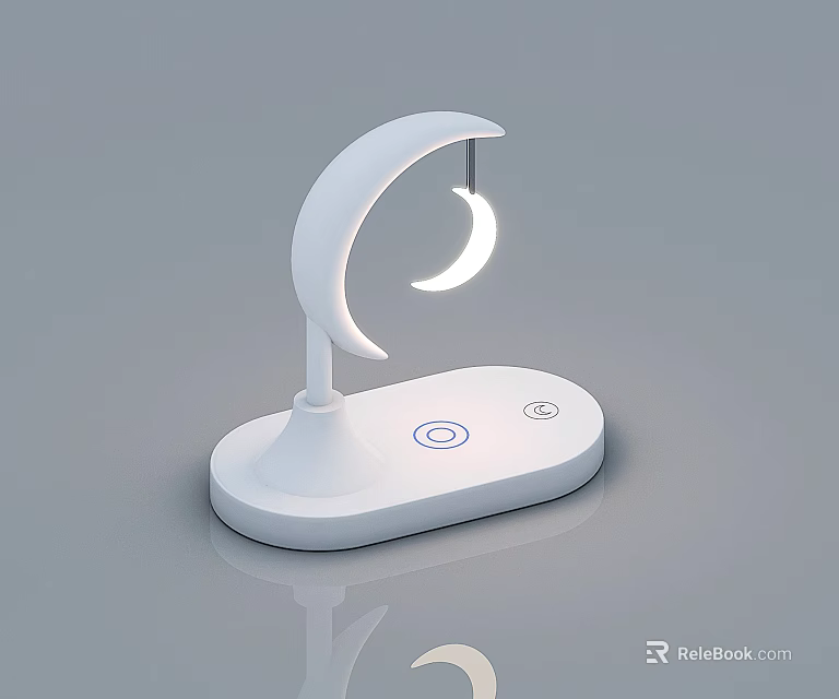 White Crescent Moon Shaped Desk Lamp With Sleek Base And Control Buttons For Modern Home 3d model 