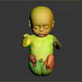Realistic Sitting Baby 3D Render with Dark Background and Reflection Surface 3d model