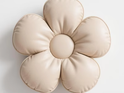Beige Flower Shaped Leather Pillow with Soft Petals and Round Center 3d model