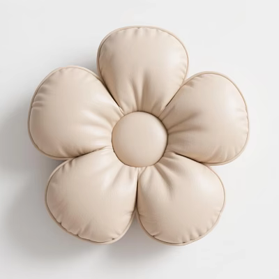 Beige Flower Shaped Leather Pillow with Soft Petals and Round Center 3d model