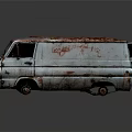 Old Rusty Vintage Van With Broken Windshield And Rusted Body Details