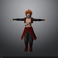 3D Character With Red Spiky Hair Black Long Sleeves Red Vest Black Pants And Boots