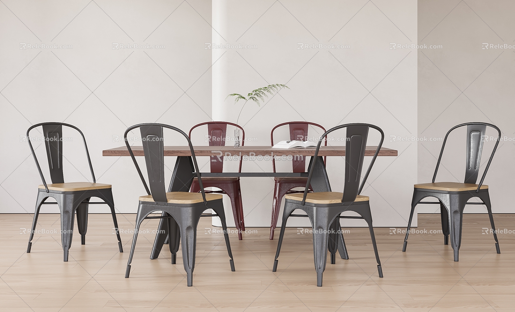 Industrial wind dining table and chair 3d model