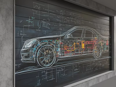 Car Engineering Drawing Background Wall With Black Surface White Red Lines Technical Sketches And Annotations 3d model