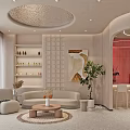 Modern Beauty Hair Salon Interior With White Reception Desk Sofa Coffee Table And Soft Lighting