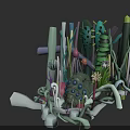 Abstract Organic Creatures With Colorful Plant Like Structures And Tentacles In 3D Render