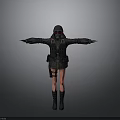 Woman in Black Protective Suit With Gas Mask Arms Outstretched Pink Legs Black Boots