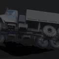 Olive Green Military Truck With Off Road Tires Cargo Bed And Headlights On