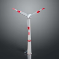 Wind Turbine Structure With Three Blades And Red White Stripes On White Tower