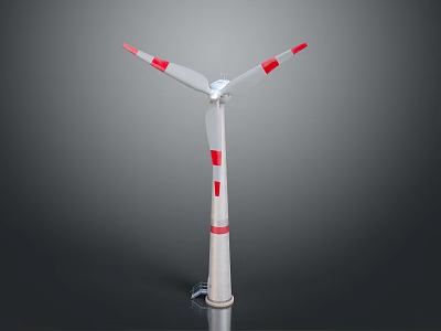Wind Turbine Structure With Three Blades And Red White Stripes On White Tower 3d model