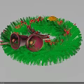 Festive Winter Hat Decorated With Green Wreath Red Bells And Colorful Flowers