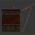 Traditional Wooden House With Red Roof Chimney Windows And Wooden Crane