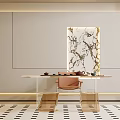 Modern Tea Table and Chairs with Transparent Acrylic Legs Pink Seat and Decorative Painting
