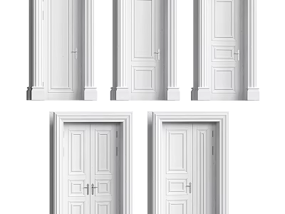 Classic White Hinged Doors Featuring Single And Double Panel Designs With Simple Frames And Handles 3d model