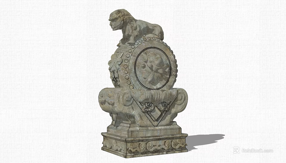 Garden Ornament Stone Lion Sculpture With Intricate Decorative Design And Base 3d model 
