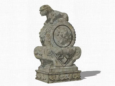 Garden Ornament Stone Lion Sculpture With Intricate Decorative Design And Base 3d model
