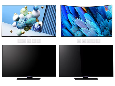 Modern Smart TV With Colorful Sphere Blue Feather Display Slim Black Frame And Stand Base 3d model