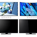Modern Smart TV With Colorful Sphere Blue Feather Display Slim Black Frame And Stand Base