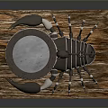 Intricate Reptile Scorpion Metal Sculpture With Chain Decoration On Wooden Base