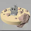 Low Poly Sci Fi Base on Rocky Alien Surface Space Scene 3d model
