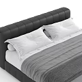 Modern Double Bed With Black Frame Gray Bedding And White Pillows 3d model