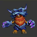 Fierce Fantasy Creature 3D Model With Spiky Blue Fur Red Mane And Purple Claws