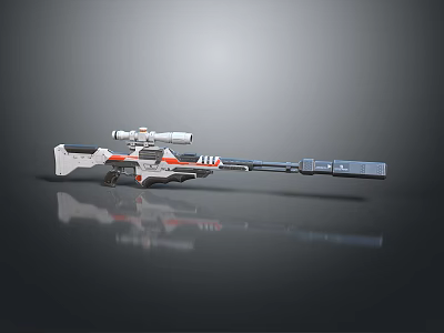 Modern Futuristic Sniper Rifle With Scope White Red Blue Accents And Reflective Surface 3d model