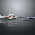 Modern Futuristic Sniper Rifle With Scope White Red Blue Accents And Reflective Surface