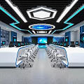 School Smart Computer Classroom Interior With Tech Elements And Desks