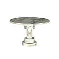 Round Marble Dining Table With Elegant Layered Pedestal Base And Natural Veins