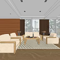 Modern Office Interior Design With Sofa Desk Bookshelf Coffee Table And Office Chairs