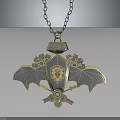 Vintage Metallic Wing Shaped Necklace With Lion Head Gear And Key Details