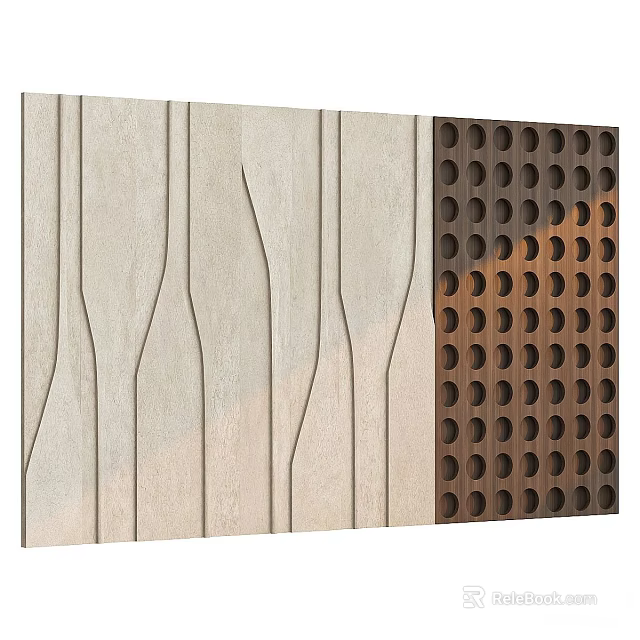 Textured Light Background Wall With Curved Lines And Perforated Dark Panels 3d model 