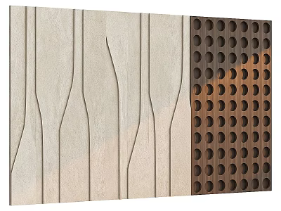 Textured Light Background Wall With Curved Lines And Perforated Dark Panels 3d model