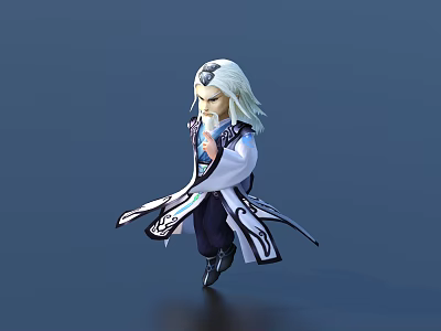 Elegant Game And Movie Character With White Hair Flowing Robes And Intricate Patterns 3d model