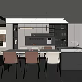 Modern Restaurant Interior With Open Design Dining Table Chairs Hanging Lights And Cabinets