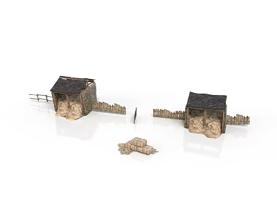 Realistic Style Simple Wooden House Wooden House Hut Wooden Fence Rural Architecture Simple House Rural Landscape Shabby Building Outdoor House 3d model