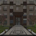 Chinese Style Entrance Gate With Stone Facade Flowering Trees Geometric Paving And Landscaped Gardens