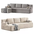 Modern Sectional Sofa In Gray And Beige With Throw Pillows And Blanket 3d model